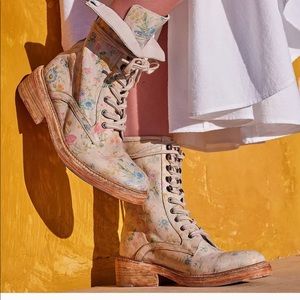 Free People Santa Fe Lace-Up Boot in Ivory Floral
